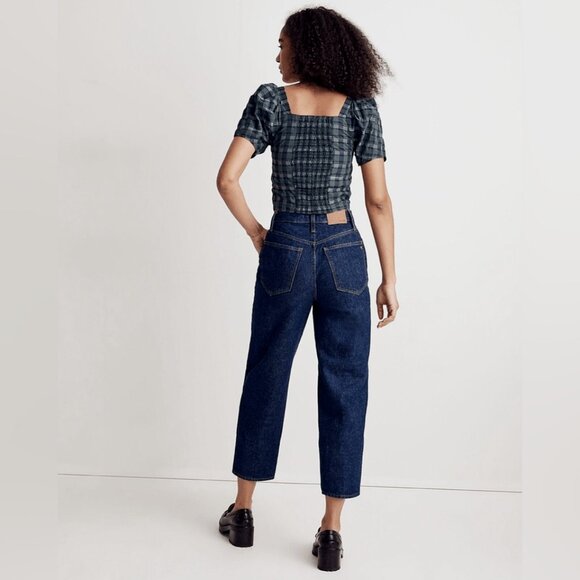 New Madewell Hopewell Puff Sleeve Green Square Neck Crop Top Shirt Size Large - Picture 2 of 10